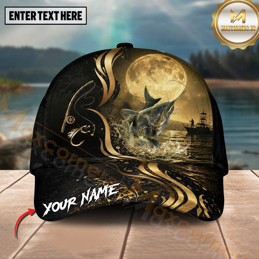 Maxcorners Fishing Moonlight Gold Ocean Personalized 3D Cap