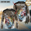 Maxcorners Fishing American Flag Scratch Grass Camo Custom Name & Team Name 3D Shirts