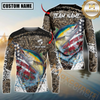 Maxcorners Fishing American Flag Scratch Grass Camo Custom Name & Team Name 3D Shirts