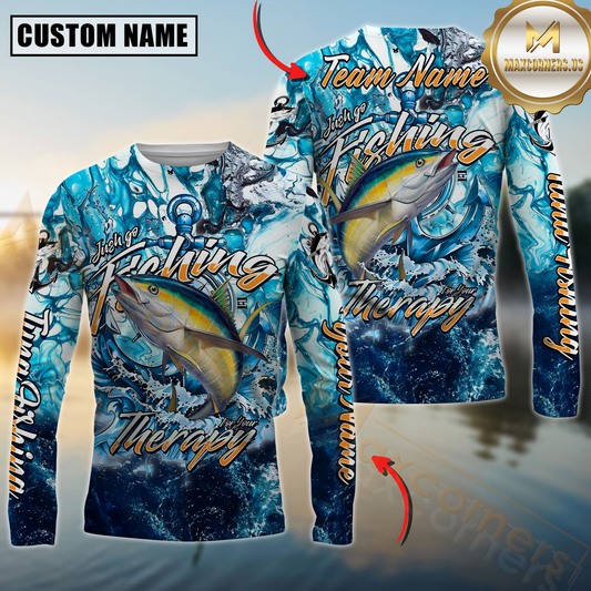 Maxcorners Fishing Therapy Personalized Name, Team Name 3D Long Sleeve Shirt