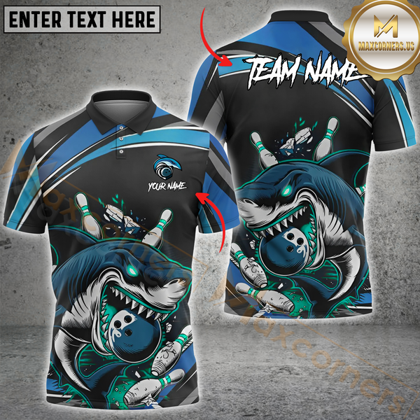 Maxcorners Bowling Angry Shark Multicolor Options Personalized Name, Team Name 3D Shirt