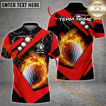 Maxcorners Golf Ball Fire Multicolor Options Personalized Name, Team Name 3D Shirt