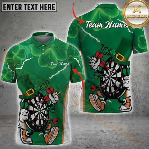 Maxcorners Darts Funny ST Patrick Day Shamrock Pattern Personalized Name, Team Name 3D Shirt