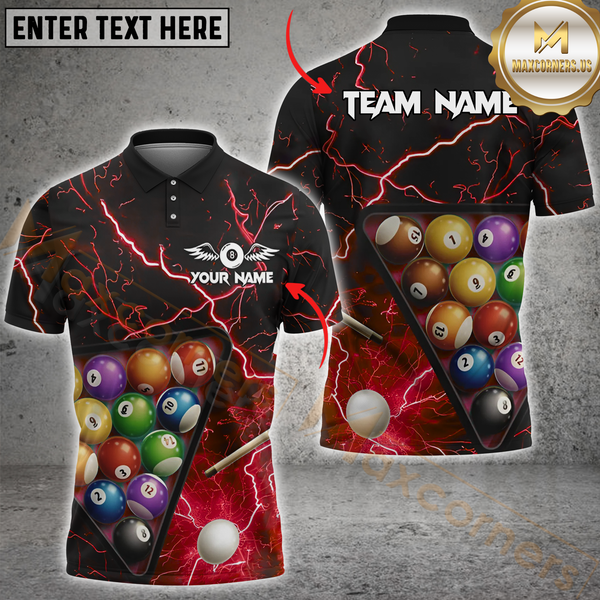 Maxcorners Billiard Pool Thunder Lightning Multicolor Options Personalized Name, Team Name 3D Shirt