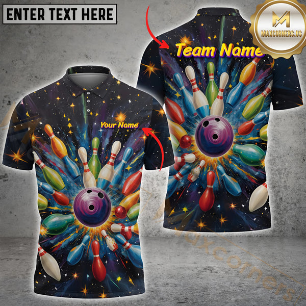 Maxcorners Bowling Colorful Vintage Personalized Name, Team Name 3D Shirt