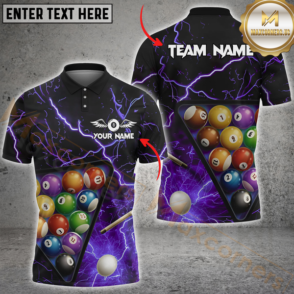 Maxcorners Billiard Pool Thunder Lightning Multicolor Options Personalized Name, Team Name 3D Shirt