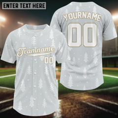 Maxcorners Custom Grey Snowflake Baseball Christmas T-Shirt For Men Outfits Xmas Baseball Shirts LM1809