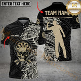 Maxcorners Gold And Black Tribal Pattern Custom Dart Shirts For Men, Skull Darts Team Shirts Dart Jerseys