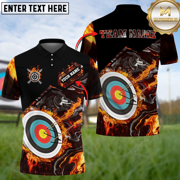 Maxcorners Archery Fire Magma Pattern Personalized Name, Team Name 3D Shirt