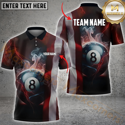 Maxcorners Billiard Ball 8 Pool US Flag Personalized Name, Team Name 3D Shirt