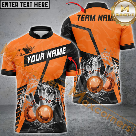 Maxcorners Bowling Ball And Pins Water Multicolor Option Customized Name, Team Name 3D Shirt (6 colors)