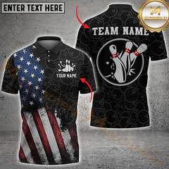 Maxcorners Bowling American Flag  Customized Name, Team Name 3D Unisex Shirt