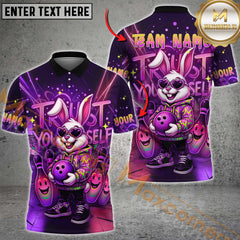 Maxcorners Trust Yourself Bowling Bunny Neon Style Multicolor Customized Name, Team Name 3D Shirts