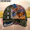 Maxcorners Hagre Zumjyre Deer Hunting American Flag Multicolor Personalized Name 3D Cap