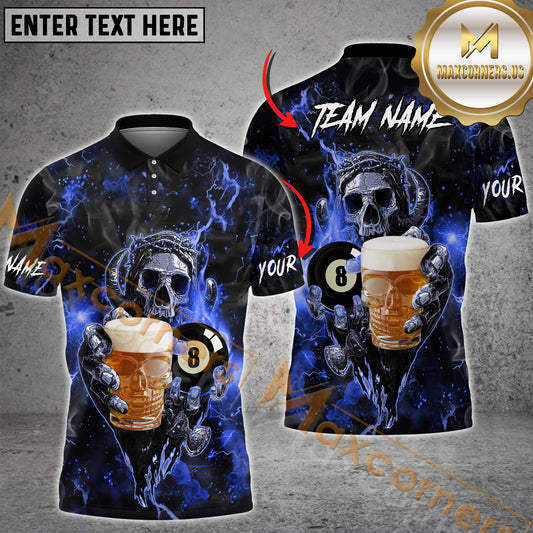 Maxcorners Billiard Skull And Beer Multicolor Customized Name, Team Name 3D Shirt