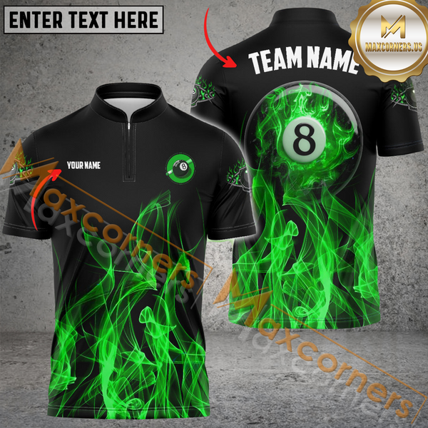 Maxcorners Ball 8 Heavenly Flame Billiard Jersey Multicolor Option Personalized Name, Team Name 3D Polo Shirt ( 4 Colors )