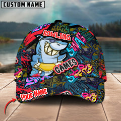 Maxcorners Bowling Funny Shark Graffiti Multicolor Personalized Name 3D Cap