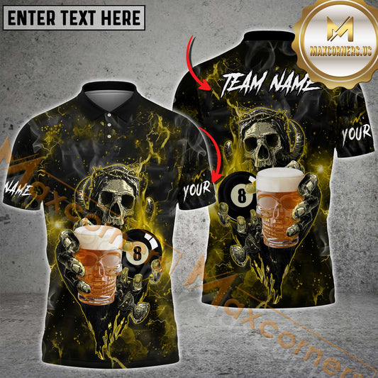 Maxcorners Billiard Skull And Beer Multicolor Customized Name, Team Name 3D Shirt