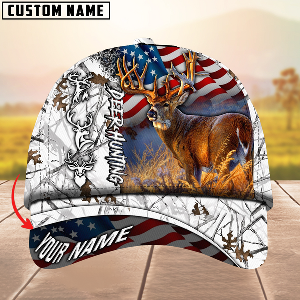 Maxcorners Hagre Zumjyre Deer Hunting American Flag Multicolor Personalized Name 3D Cap