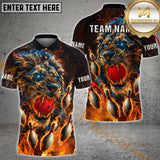 Maxcorners Custom Bowling Team Jersey, Fiery Lion Flaming Ball and Pins Personalization And Team Name