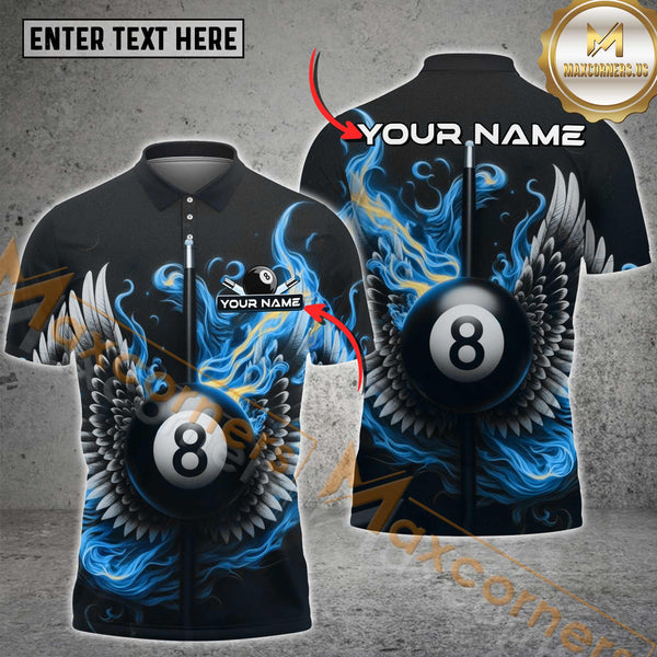 Maxcorners Billiard Flaming Wings 8-Ball Multicolor Customized Name, Team Name 3D Shirt