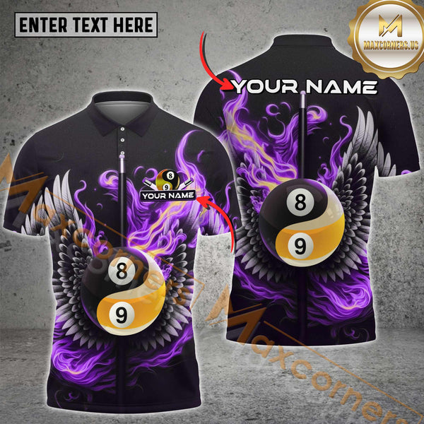 Maxcorners Billiard Inferno Yin-Yang 8 & 9 Ball Multicolor Customized Name, Team Name 3D Shirt