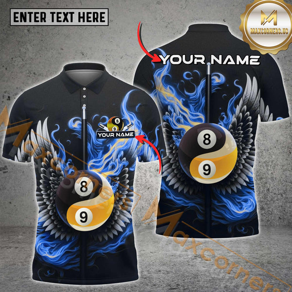 Maxcorners Billiard Inferno Yin-Yang 8 & 9 Ball Multicolor Customized Name, Team Name 3D Shirt