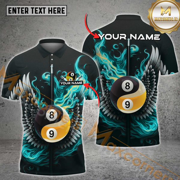 Maxcorners Billiard Inferno Yin-Yang 8 & 9 Ball Multicolor Customized Name, Team Name 3D Shirt