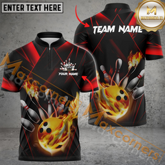 Maxcorners Fireball Fury Bowling Jersey Multicolor Option Customized Name, Team Name 3D Polo Shirt