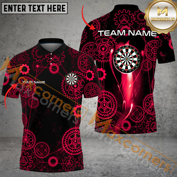 Maxcorners Green Darts Gearwheel Pattern Custom Dart Shirts For Men, Dart Jerseys Darts League Team Uniform