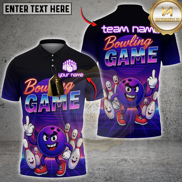 Maxcorners Cartoon Bowling Squad Multicolor Customized Name, Team Name 3D Shirts