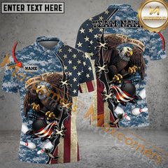 Maxcorners Ball And Pins Eagle Army Bowling Jersey Multicolor Options Personalized Name, Team Name 3D Shirt