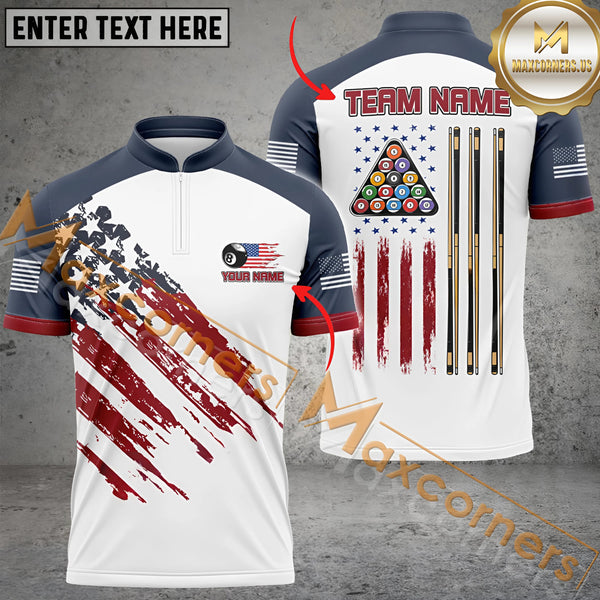 Maxcorners Ball 8 US Flag Champion Pattern Billiard Jersey Personalized Name, Team Name 3D Shirt