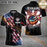 Maxcorners American Smoke Flag Bowling Jersey Personalized Name, Team Name 3D Shirt