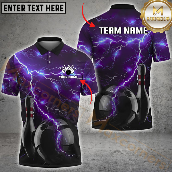 Maxcorners Bowling Thunder Lightning Multicolor Option Customized Name, Team Name 3D Shirt