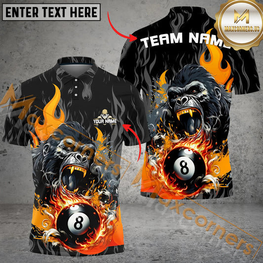 Maxcorners Billiard Ball 8 Flame Versus Kong Multicolor Options Personalized Name, Team Name 3D Polo Shirt
