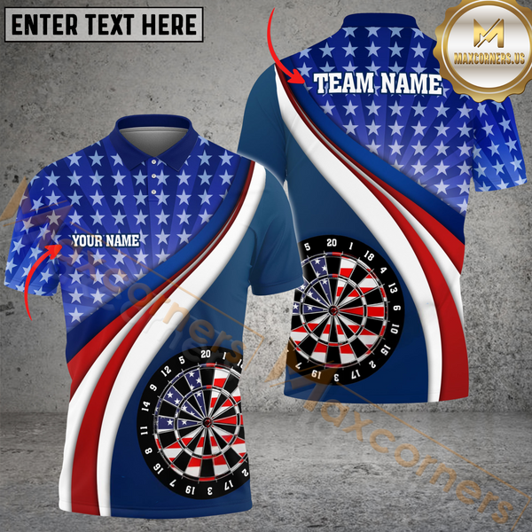 Maxcorners Darts American Flag Pattern Customized Name, Team Name 3D Polo Shirt