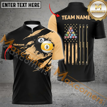 Maxcorners Ball 8&9 Golden Pattern Billiard Jersey Personalized Name, Team Name 3D Polo Shirt