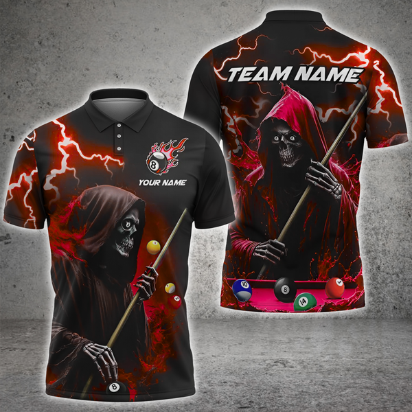 Maxcorners Billiard Skull Reaper Thunder Lightning Multicolor Options Personalized Name, Team Name 3D Shirt