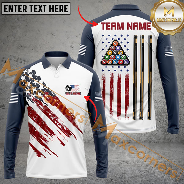 Maxcorners Ball 8 US Flag Champion Pattern Billiard Jersey Personalized Name, Team Name 3D Shirt