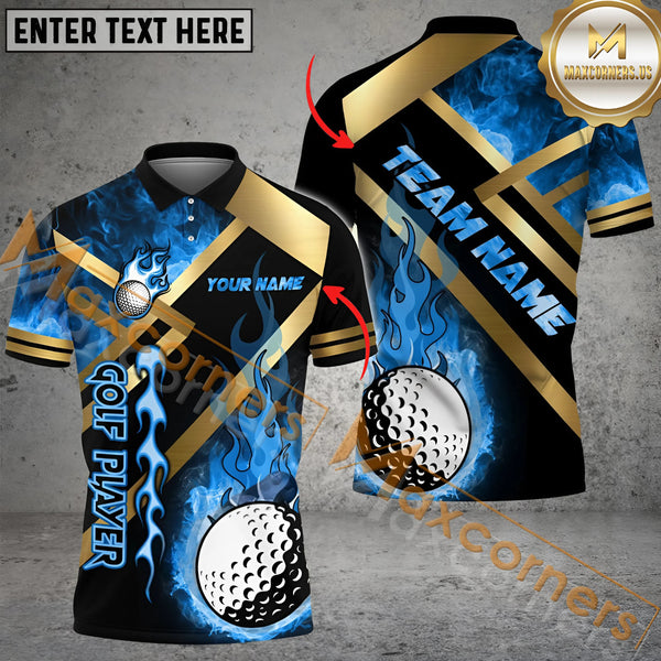 Maxcorners Customized Name Metal And Fire Flame Golf Multicolor Option Custom 3D Polo Shirt