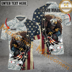 Maxcorners Ball And Pins Eagle Army Bowling Jersey Multicolor Options Personalized Name, Team Name 3D Shirt