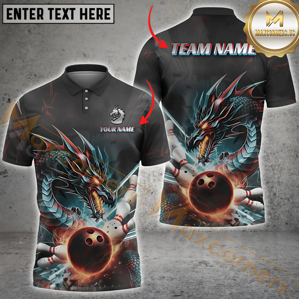 Maxcorners Bowling Dragon Flame Personalized Name, Team Name 3D Shirt