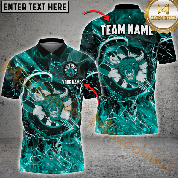 Maxcorners Custom Dart Team Jersey, Fierce Red Bull Design With Flaming Dartboard Personalization And Team Name