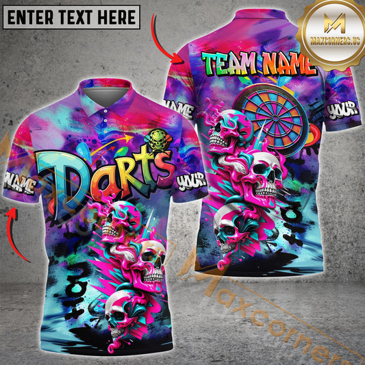 Maxcorners Darts Skull Neon Graffiti Personalized Name, Team Name 3D Shirt For Women