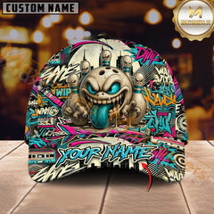 Maxcorners Bowling Mad Bowl Graffiti Style Multicolor Personalized Name 3D Cap