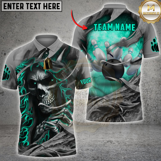 Maxcorners Bowling Fire Skull Multicolor Customized Name, Team Name 3D Shirts
