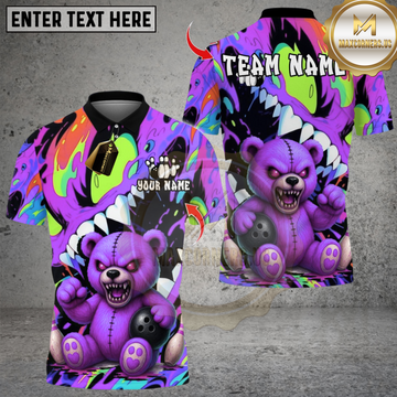 Maxcorners Bowling Teddy Monster Multicolor Customized Name, Team Name 3D Shirts