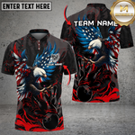 Maxcorners Bowling Almighty American Eagle US Flag Multicolor Customized Name 3D Polo Shirt (4 Colors)