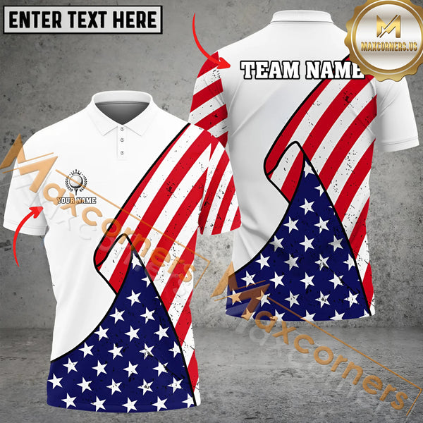 Maxcorners Golf American Flag Customized Name, Team Name 3D Polo Shirt